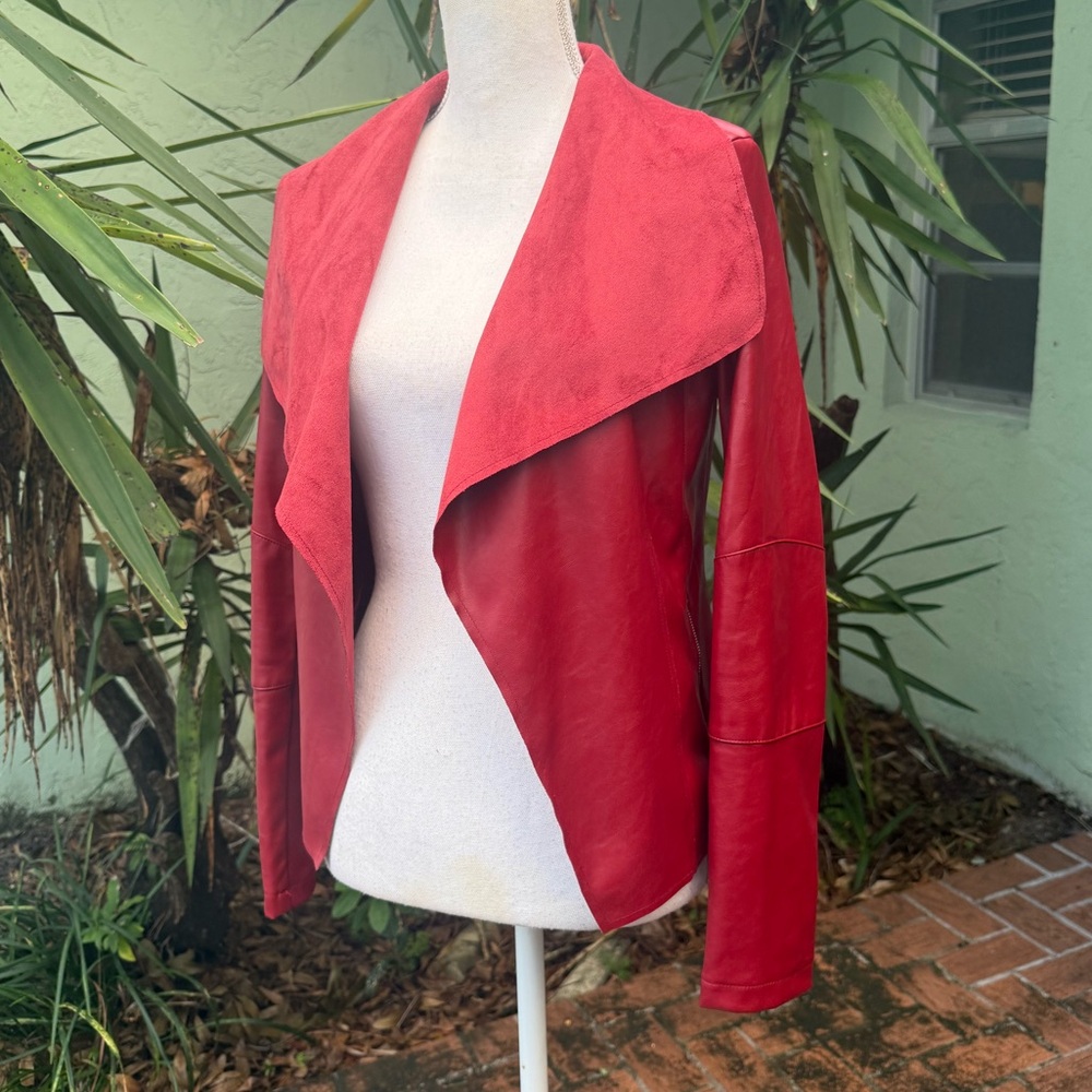 Red Leather Cardigan Jacket